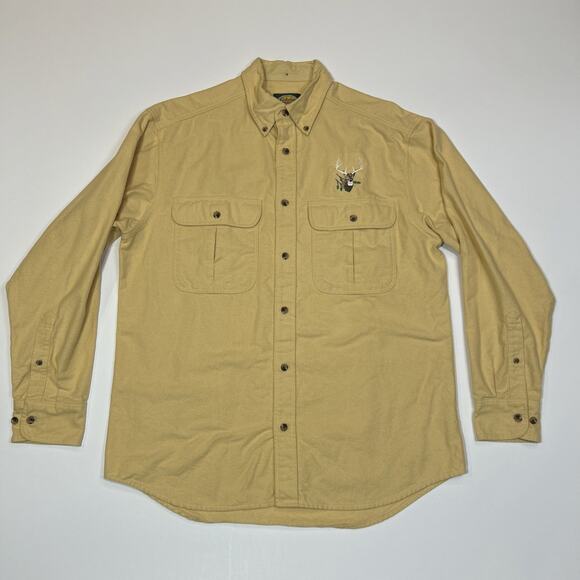 Cabela’s Men’s Medium Button Up Shirt Deer Embroidered Logo Yellow Long Sleeve - Picture 1 of 14